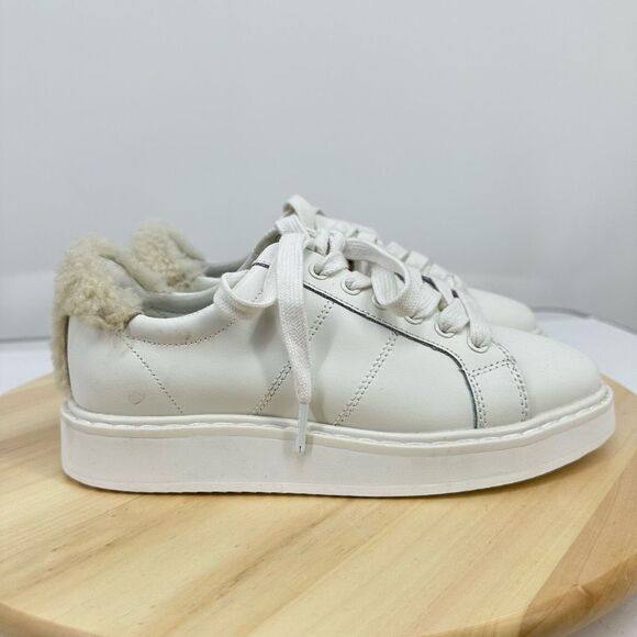 Ralph Lauren Angeline Womens White Leather Sneakers Shearling Trim US 5.5 EUR 36 - Picture 2 of 13